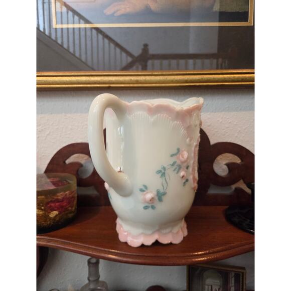 Antique Dithridge Milk Glass Rose Pitcher 8" EAPG Hand Painted Victorian 1800s - Picture 6 of 10